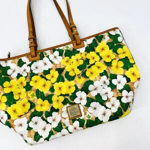 Dooney & Bourke Yellow Floral Oversied Leather Tote Bag